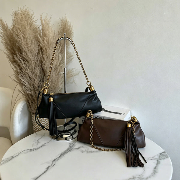 OREVA Geometric Tassel Chain Underarm Baguette Bag