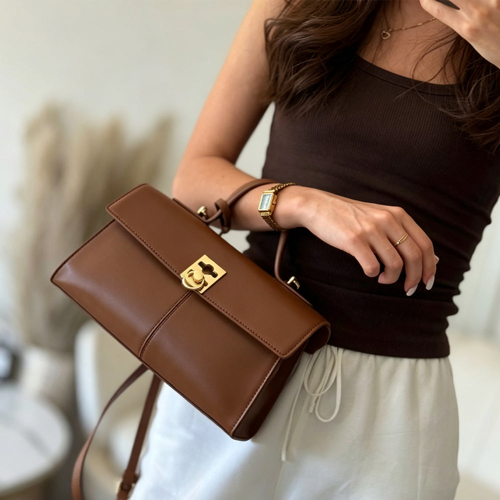 OREVA Metal Lock Handheld Baguette Bag